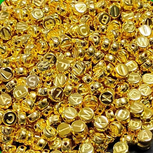 Alphabet Beads: Golden Round with Gold ABC - 20 gms