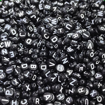 Alphabet Beads: black and white Round - 20 gms