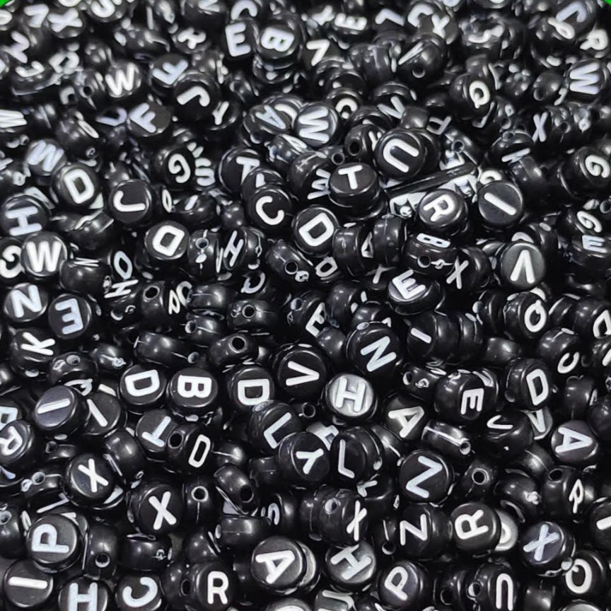 Alphabet Beads: black and white Round - 20 gms