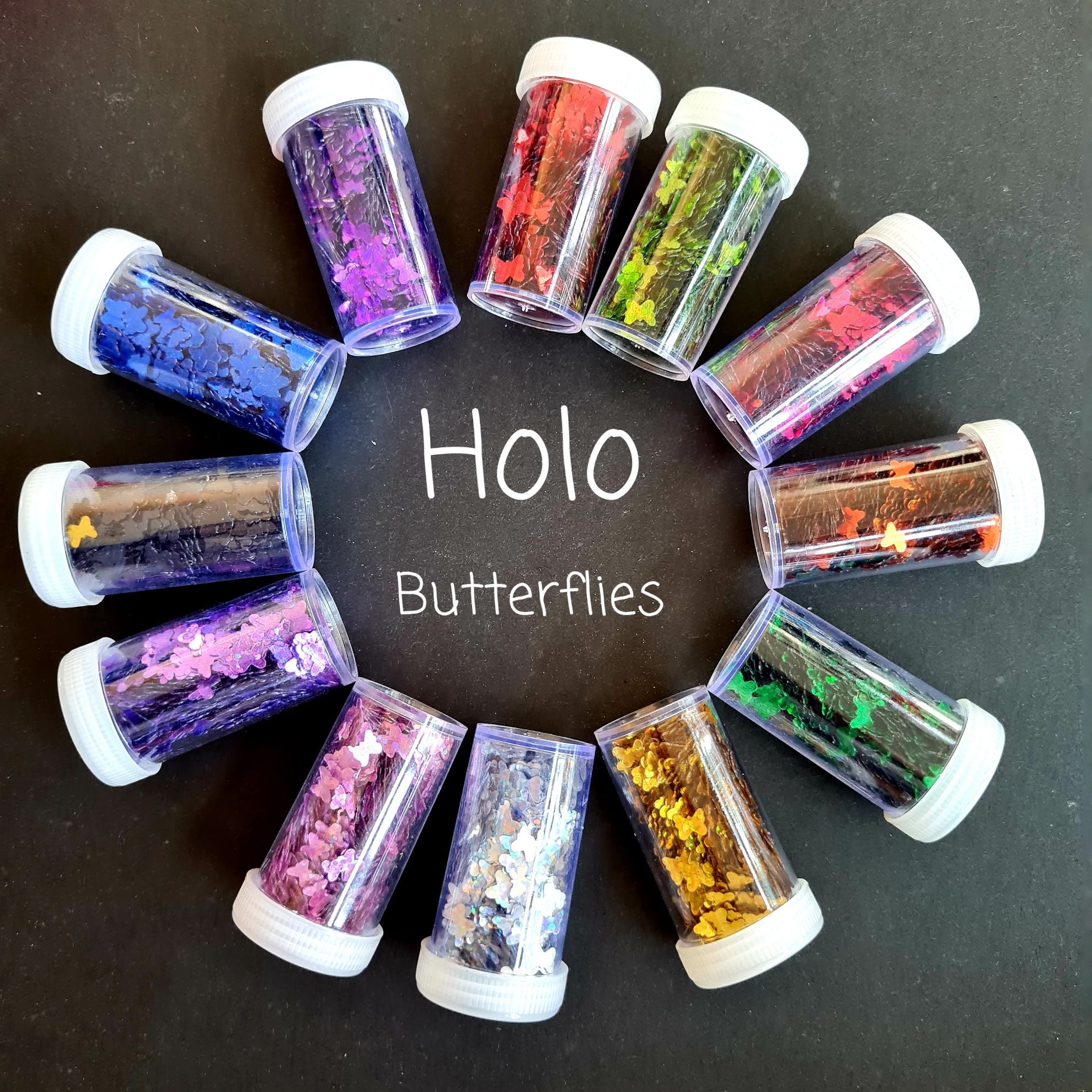 HOLOGRAPHIC BUTTERFLY GLITTER SET OF 12