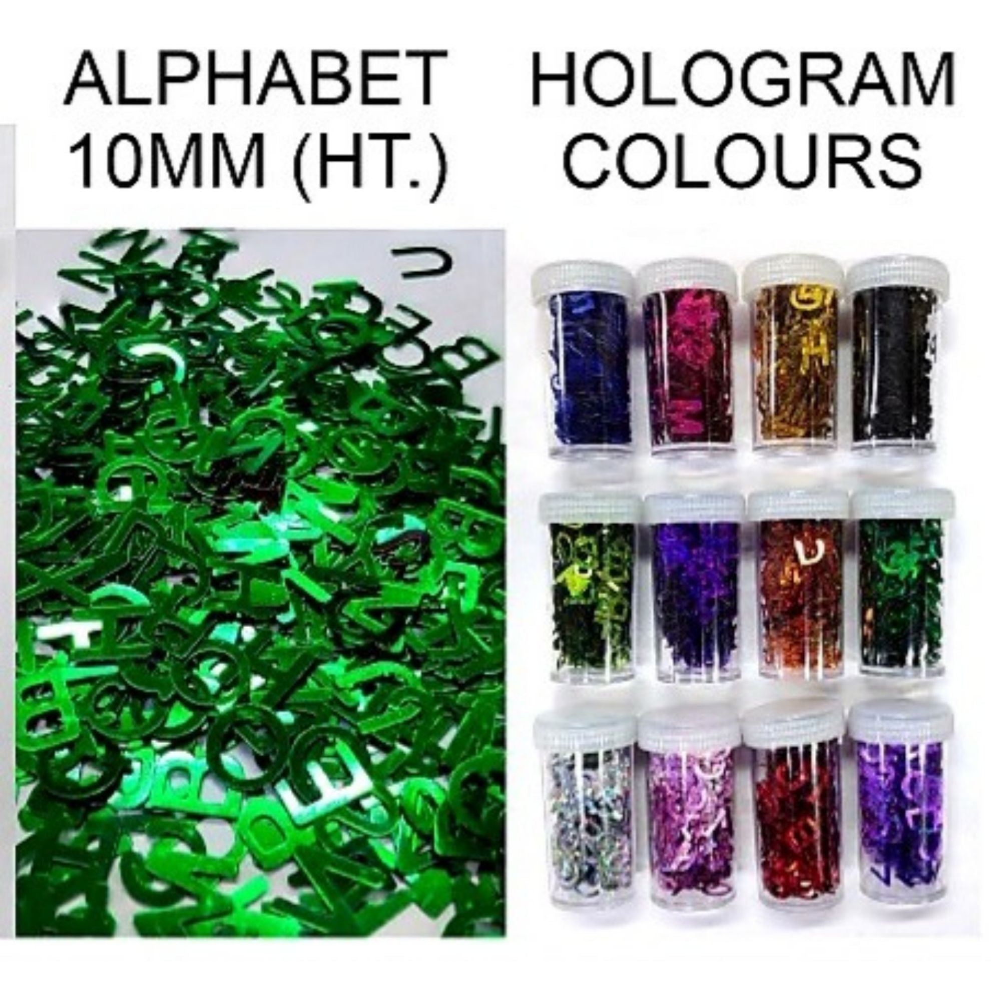 HOLOGRAPHIC ALPHABETS  GLITTER SET OF 12
