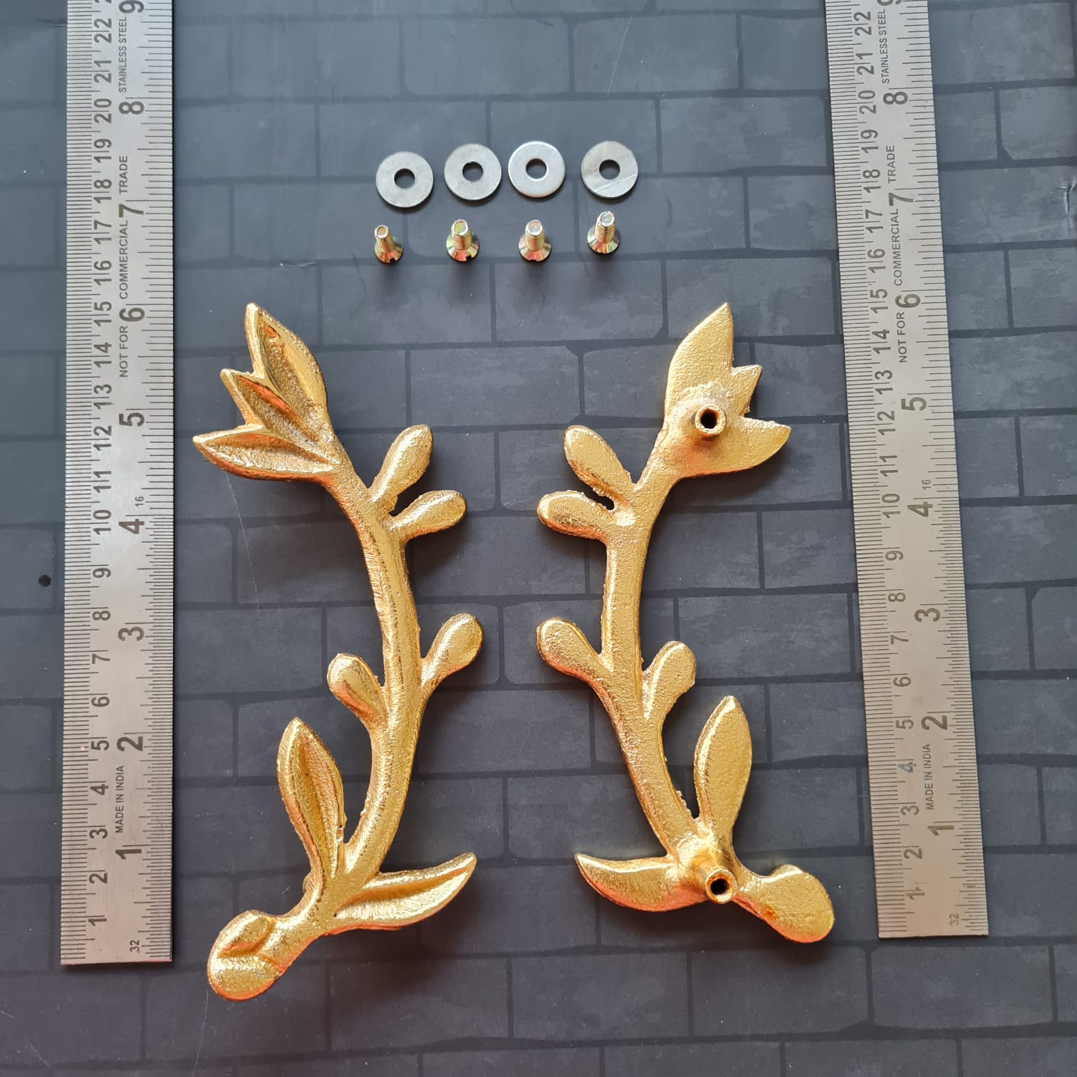 Brass Tray Handle 5 - stem & leaf