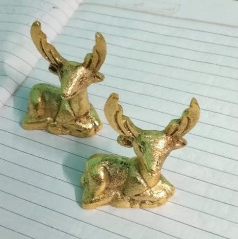 Brass Tray Handle Sitting Deer- Set of 2