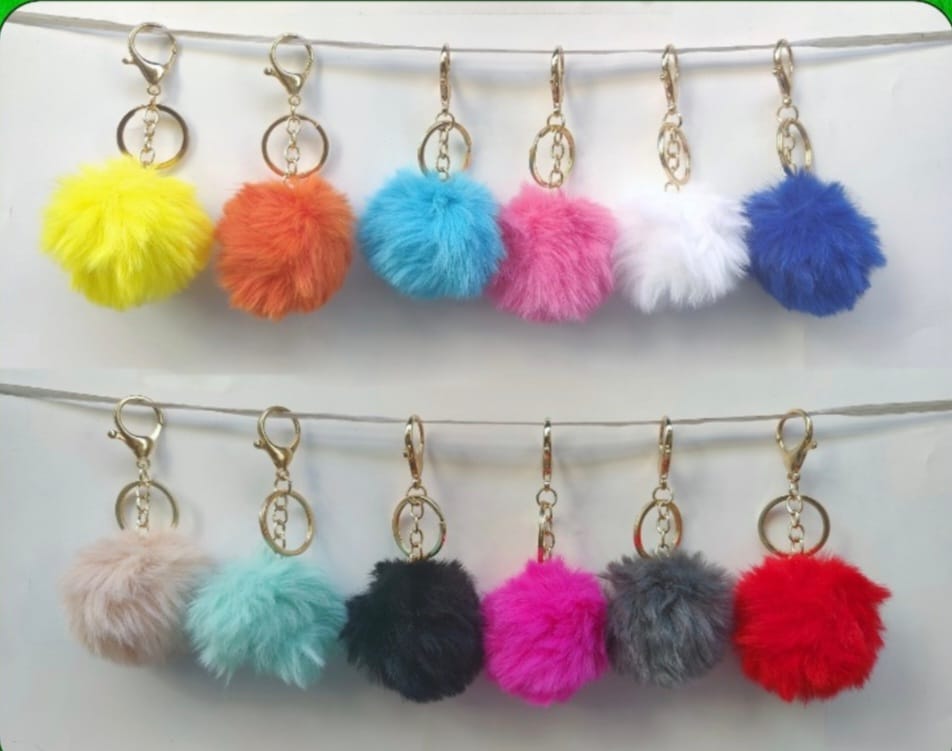 Fur Pompom with Lobster clip- Pack of 12