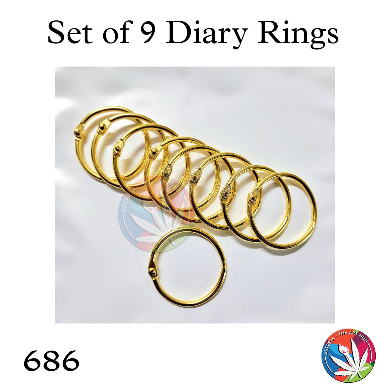 set of 9 Diary Rings- Golden
