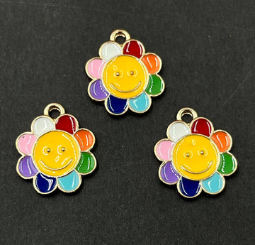 Metal Charms Smiley Flower Golden