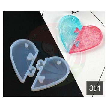 2 piece heart Puzzle pendant set