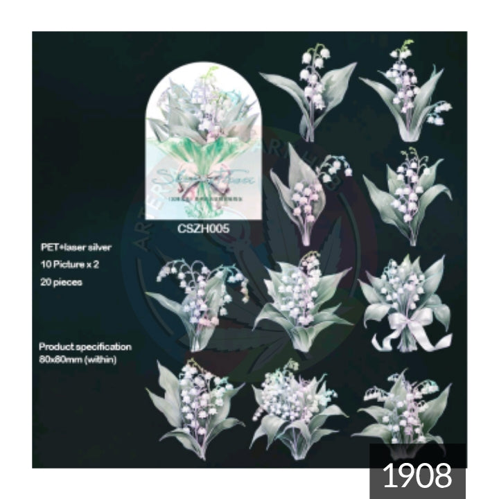 Bronzing Flower Stickers - Green Lilly