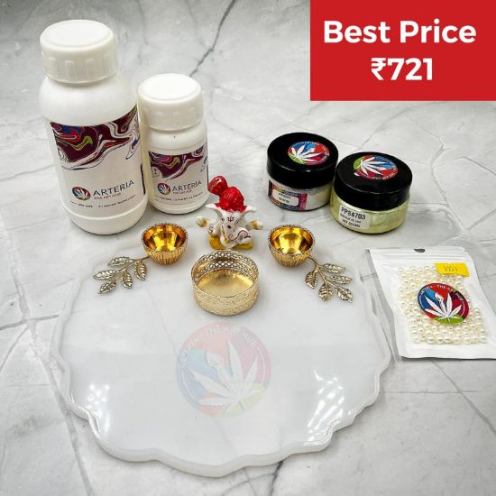 8 inch agate thali with Ganpati Murti kit