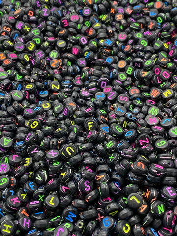 Alphabet Beads: black and multicolour Round - 20 gms