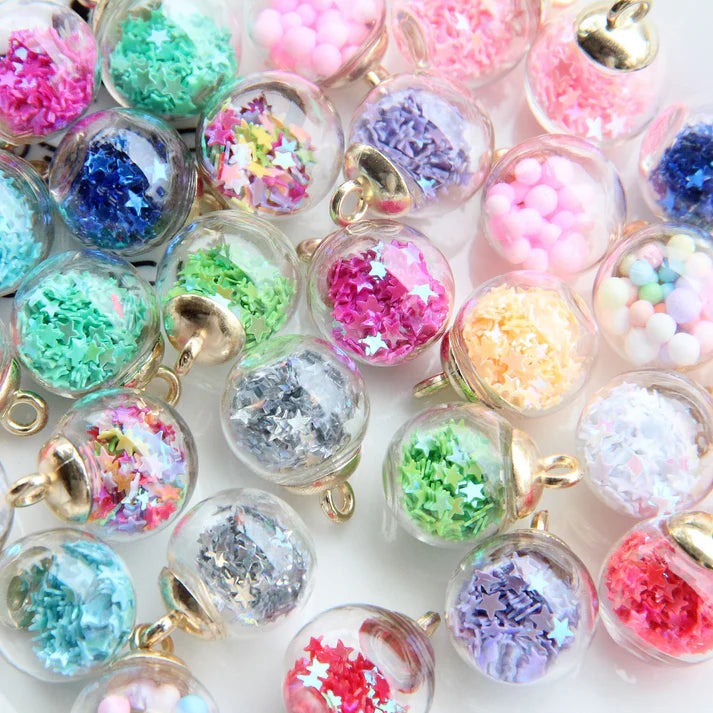 Big Glass Globe Charm With Golden Cap (10 pcs)