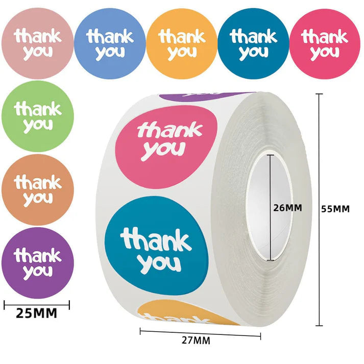 Round Thank You Sticker- Candy Colours 4