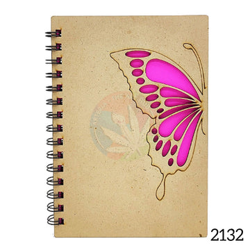 A6 MDF Spiral Notebook - Pink Butterfly
