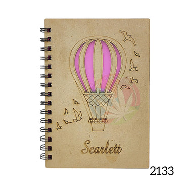 A6 MDF Spiral Notebook - Light Pink Hot Air Balloon
