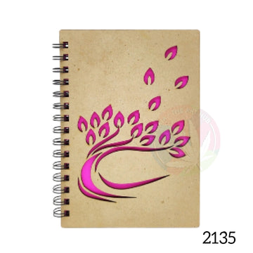 A6 MDF Spiral Notebook - Pink Leaves Design