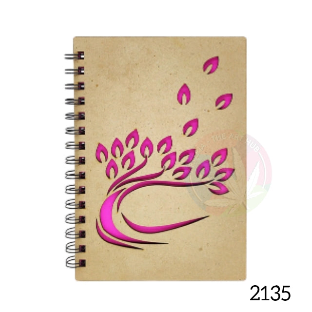 A6 MDF Spiral Notebook - Pink Leaves Design