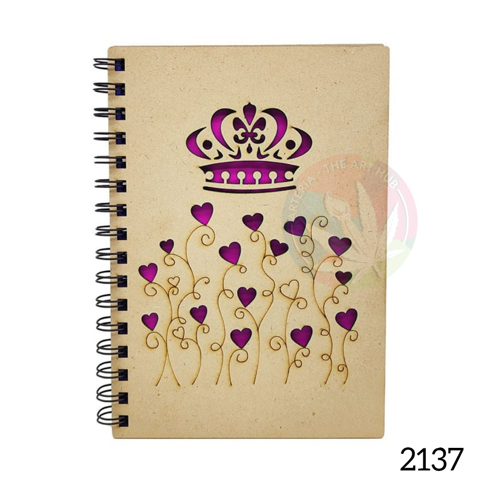 A6 MDF Spiral Notebook - Pink King Crown