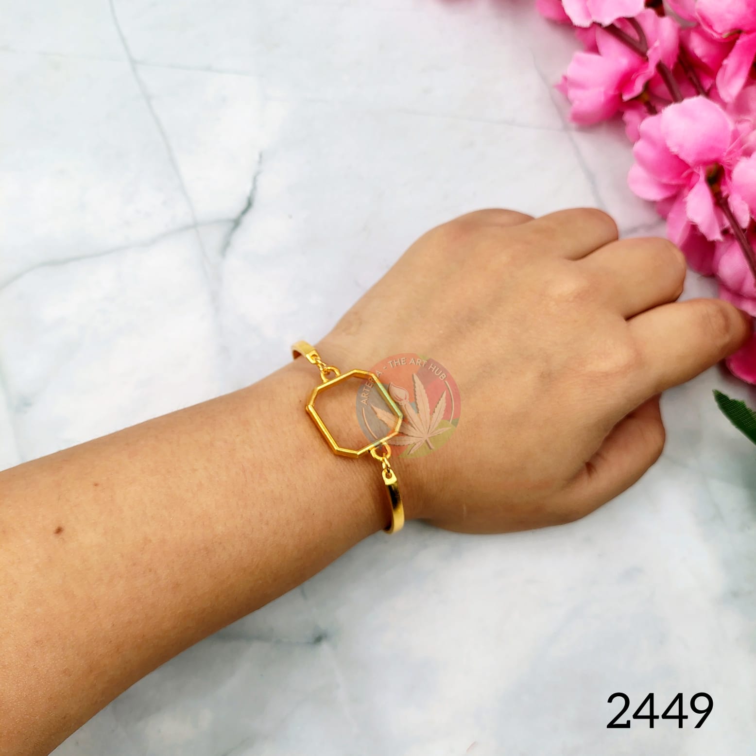 Golden bracelet bezel with lobster clasp -Octagon