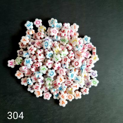 Picture of Alphabet Beads: white with colour abc flower- 20g