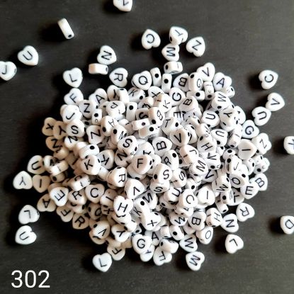 Picture of Alphabet Beads: white with black abc Hearts 20g 