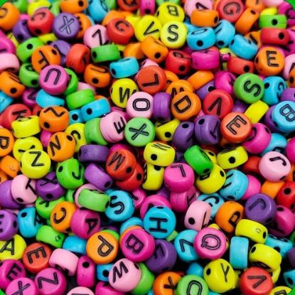 Picture of Alphabet Beads: Multi colour Round 20gms