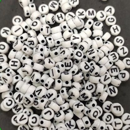 Picture of Alphabet Beads: White Round with Black ABC- 