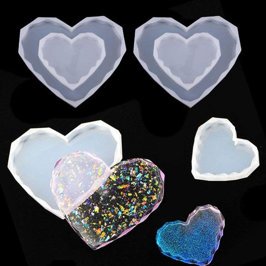 Silicone Mould - Faceted Heart Coaster, Resin Casting