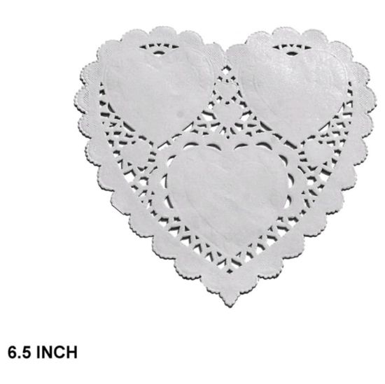 Picture of White Heart Paper Doilies 6."