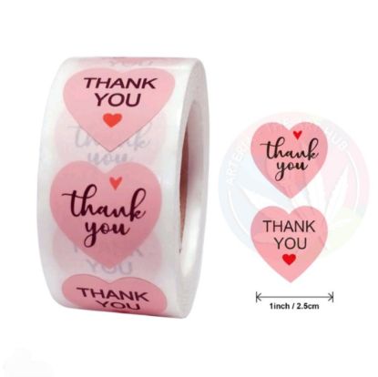 Picture of Round Thank You Sticker- Pink Heart
