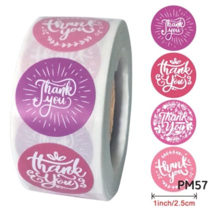 Picture of Round Thank You Sticker- All Pink 2