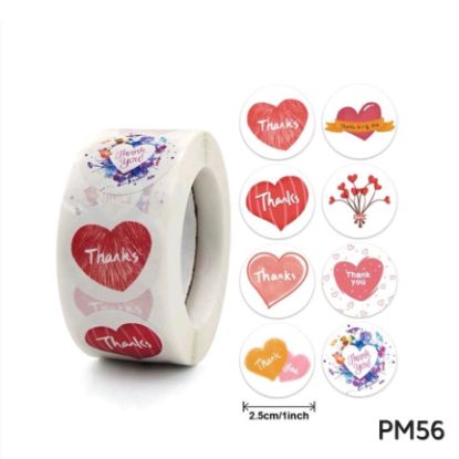 Picture of Round Thank You Sticker-  Red Hearts