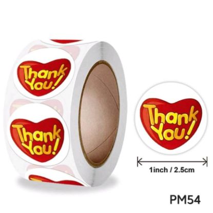 Picture of Round Thank You Sticker-  Red Hearts 2