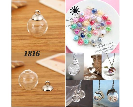 Picture of Small Glass Globe Charm With Golden Cap (10 pcs)