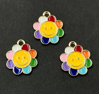Picture of Metal Charms Smiley Flower Golden 