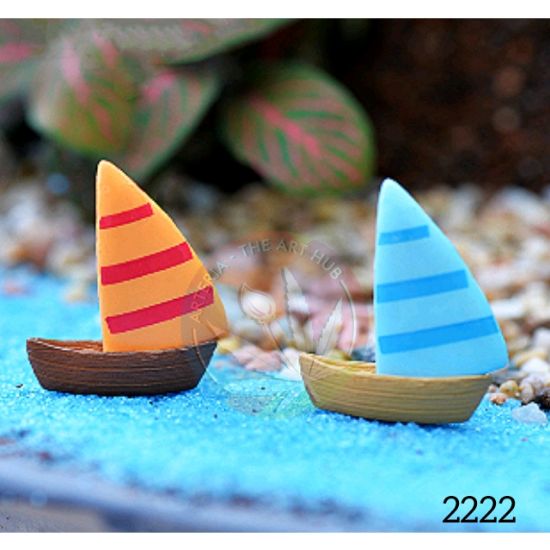 Picture of blue and Orange Ship Miniature Miniature- 2 Pcs