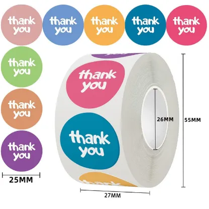 Picture of Round Thank You Sticker- Candy Colours 4